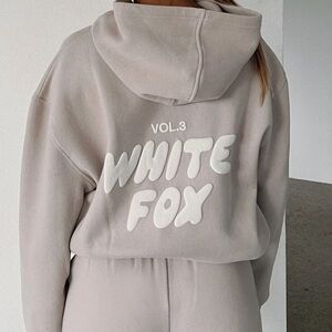 White Fox Boutique Cream Hoodie with White Lettering